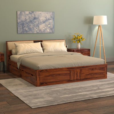 Stoklin sheesham Wood Bed With Storage King Size (Honey Finish)