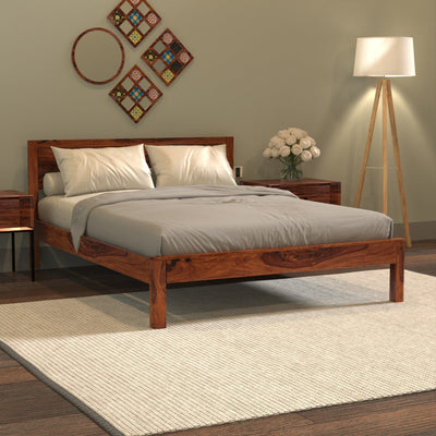 Normana sheesham Wood Bed Without Storage Queen Size (Honey Finish)