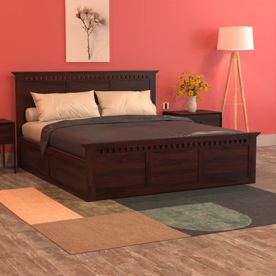 Adorin sheesham Wood Bed With Box Storage King Size (Walnut)