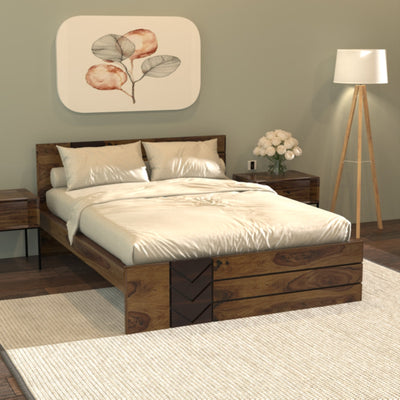 Faylin sheesham Wood Bed Without Storage Queen Size (SL Teak)