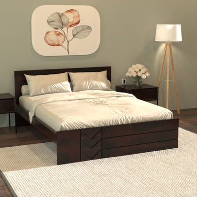 Faylin sheesham Wood Bed Without Storage Queen Size (Walnut)