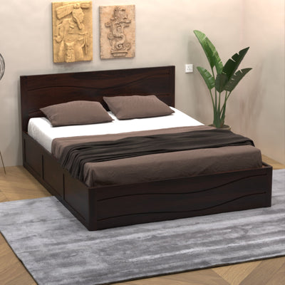 Wavatin sheesham Wood Bed With Box Storage Queen Size (Walnut)