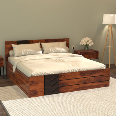 Faylin sheesham Wood Bed With Storage King Size (Honey Finish)