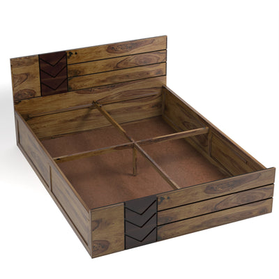 Faylin sheesham Wood Bed With Box Storage Queen Size (SL Teak)