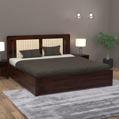 Faylin sheesham Wood Bed With Hydrolic Storage King Size (Walnut)