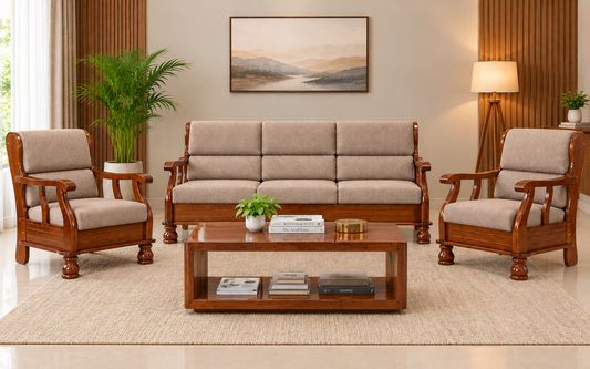 Cashton premium sheesham Wood 3+1+1 sofa set Honey Finish 1